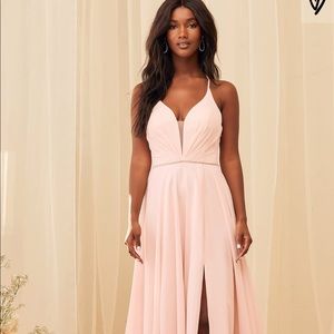 Lulus blush pink lace up rhinestone maxi dress